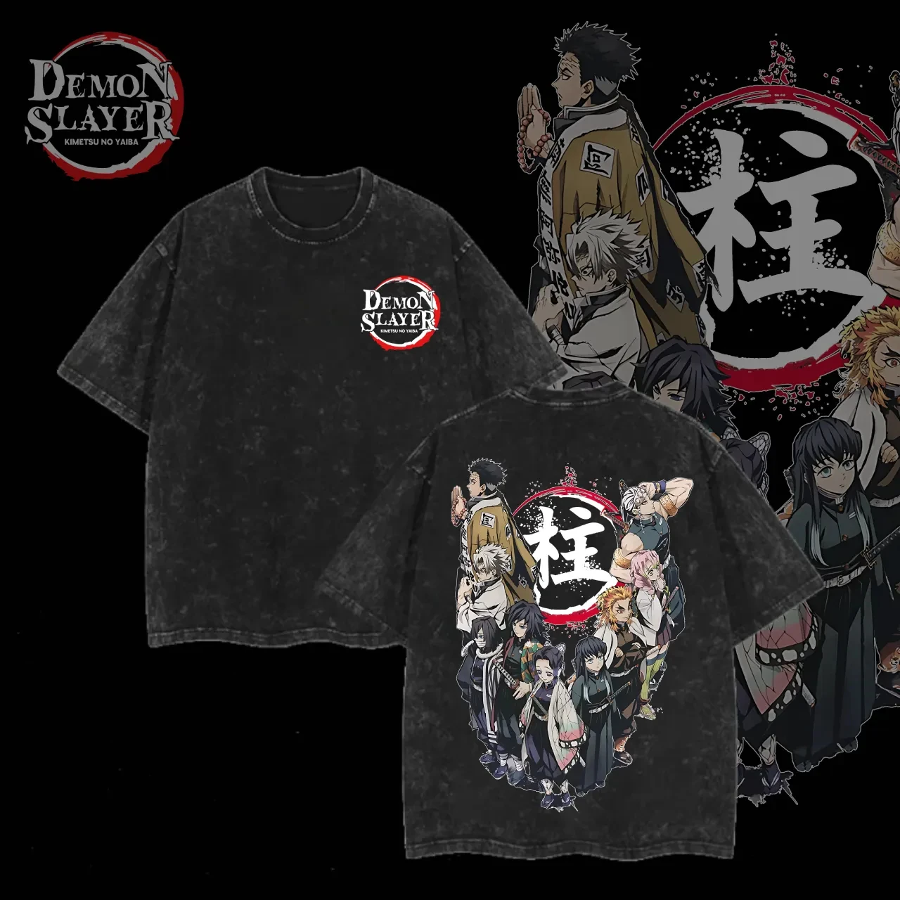 

Bandai Y2k Men Shirts Clothing Top Men Anime Cotton Retro Washed T-shirt Column T-Shirt Rengoku Giyu Tengen Obanai GyomeiMits