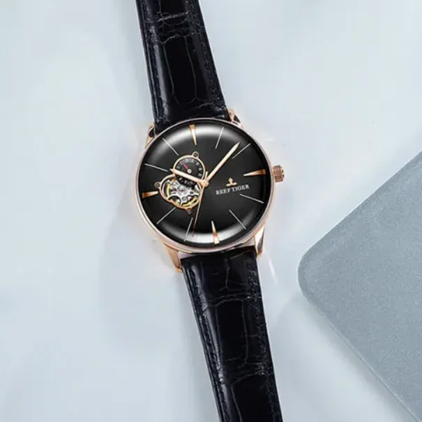 

Мужские автоматические часы Reef Tiger, 45 мм, механические наручные часы, ультратонкие сапфировые зеркальные скелетонизированные циферблаты