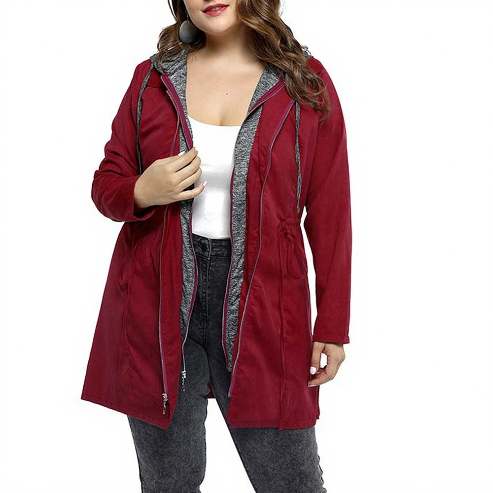 

Women's Stylish Trendy Contrast Color Hooded Trench Coat Winter Fashion Daily Long Sleeve Autumn Windbreaker