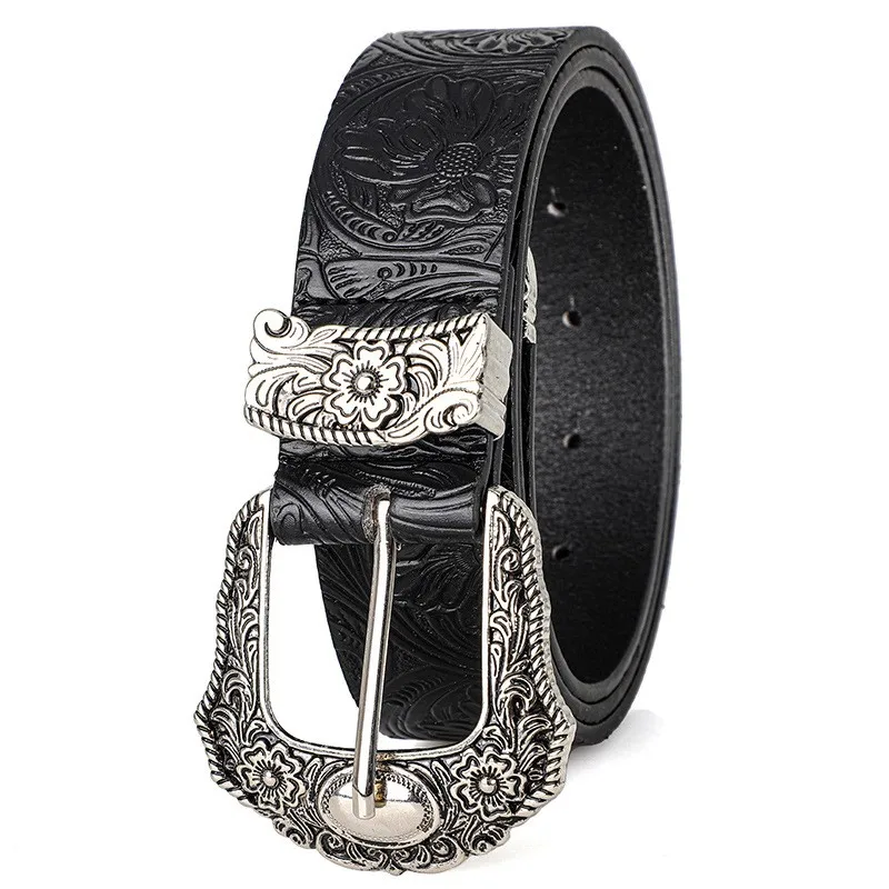 Neuer Damen-Gürtel im europäischen und amerikanischen Stil, Vintage-Gürtel mit Strass-Schnalle, trendiger bedruckter Jeansgürtel, Unisex – Detail 5