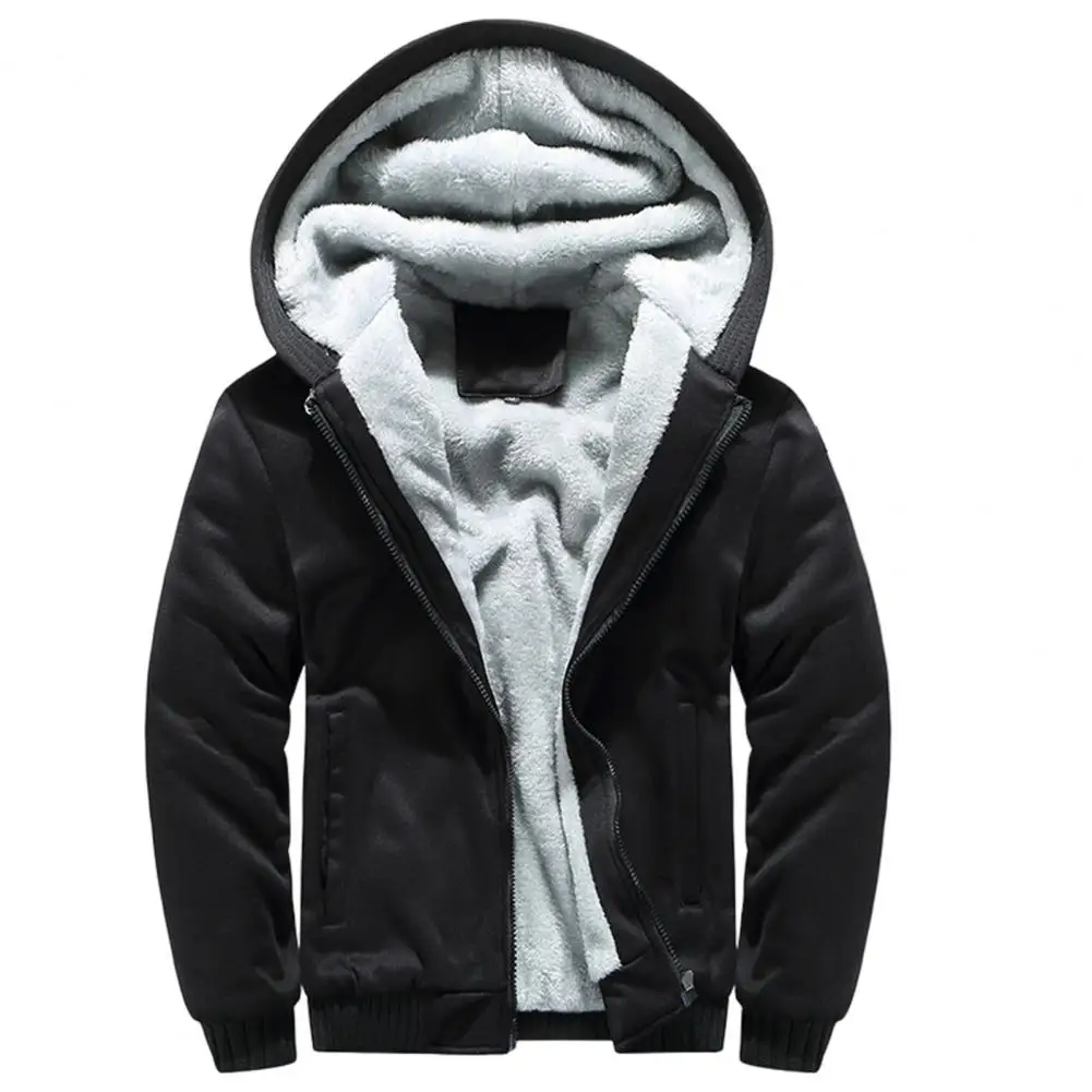 

Men Sweatshirt Coat Long Sleeve Fleeced Lined Zipper Pockets Hooded Jacket jaqueta masculina