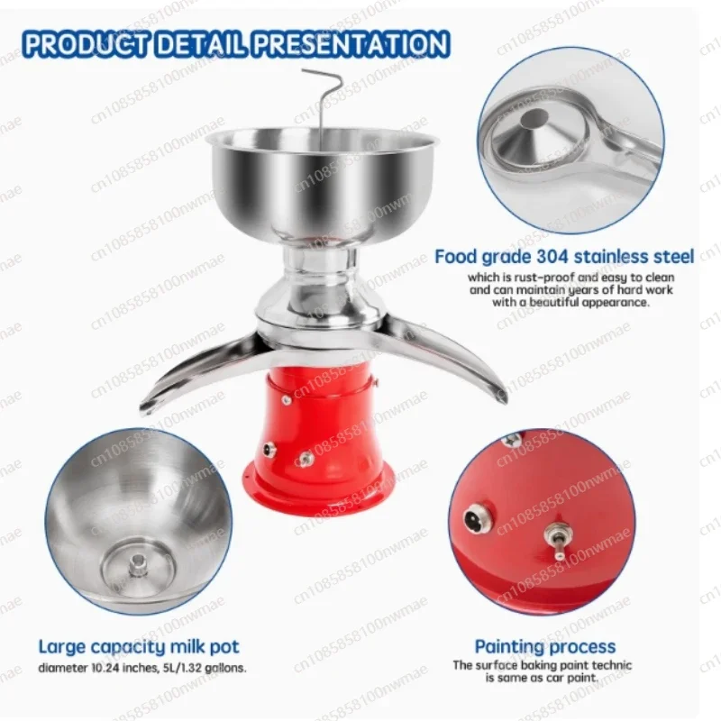 Aluminum alloy manual milk separator ghee machine small disc separator milk pot-Red round bottom