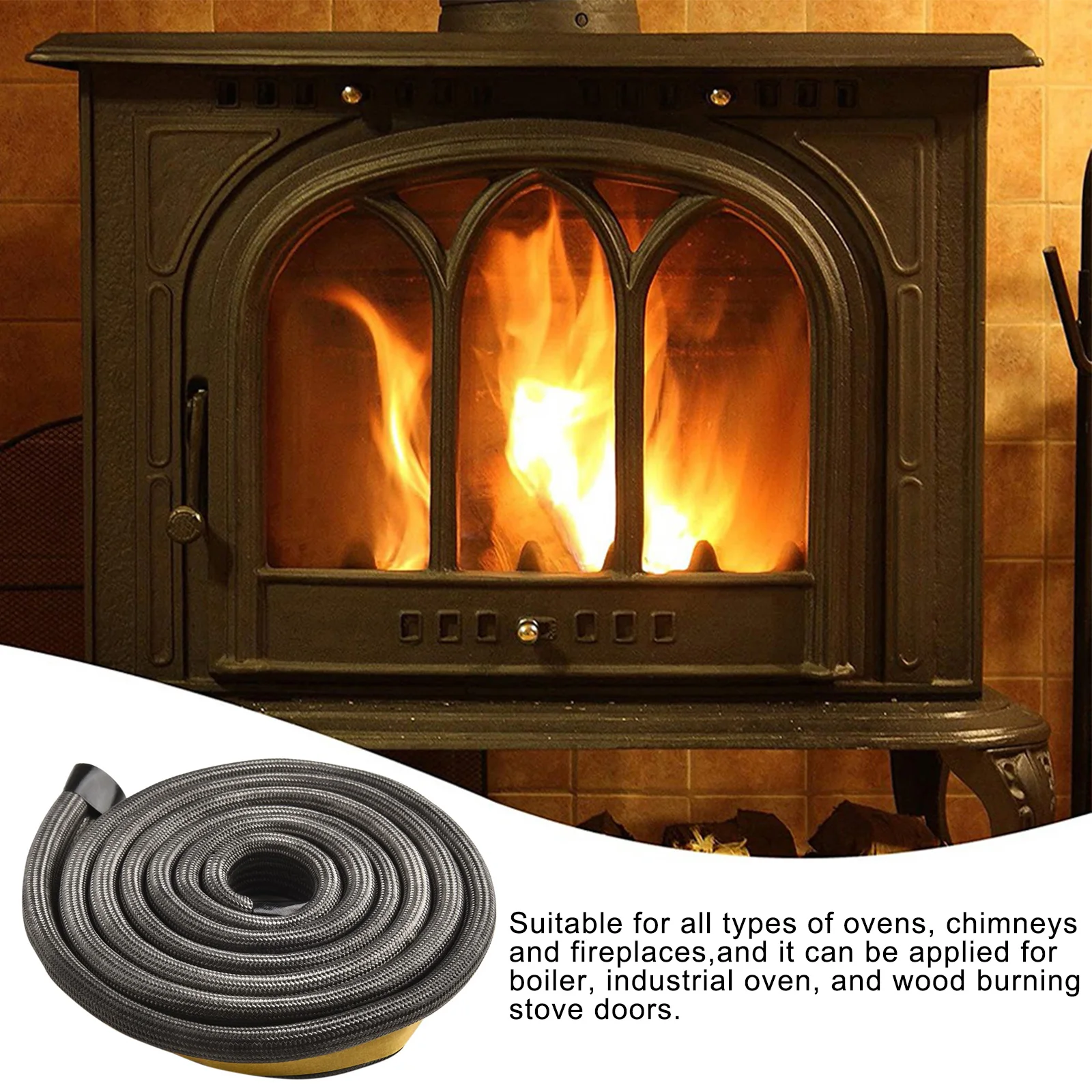 2m Long 10mm Flat Home Stove Fiberglass Seal Fire Rope With Adhesive Chimney Door Seals Fiberglass Fireplace Stove Fire Tape