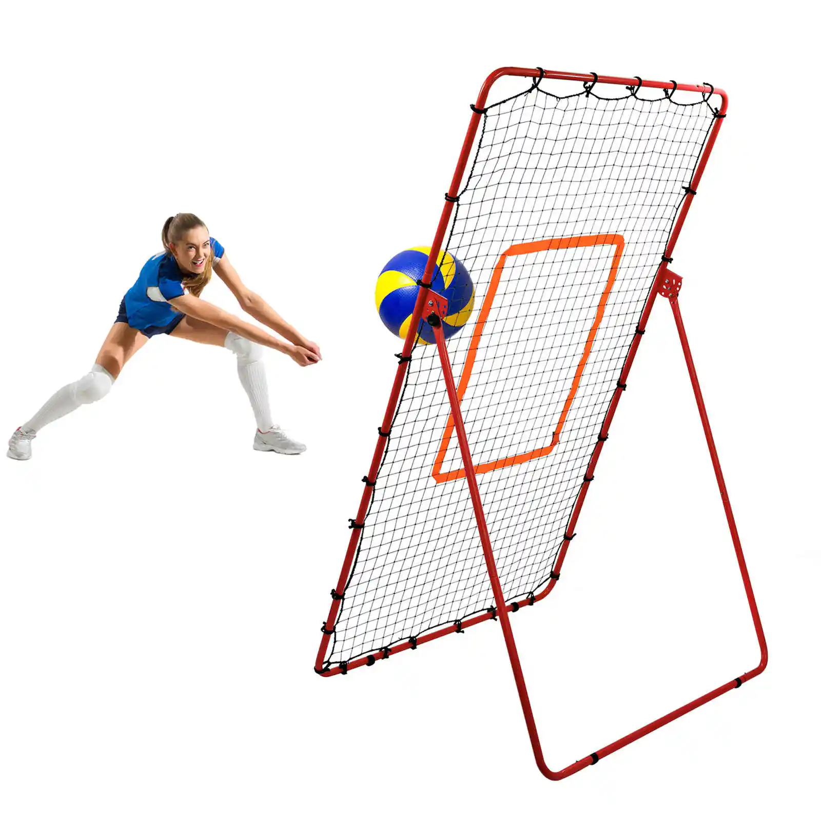 Rete di rimbalzo per pallavolo, rete da pallavolo con 5 angoli di rimbalzo regolabili, rete per bordo di ritorno con rimbalzo, partner di lancio portatile (rosso)