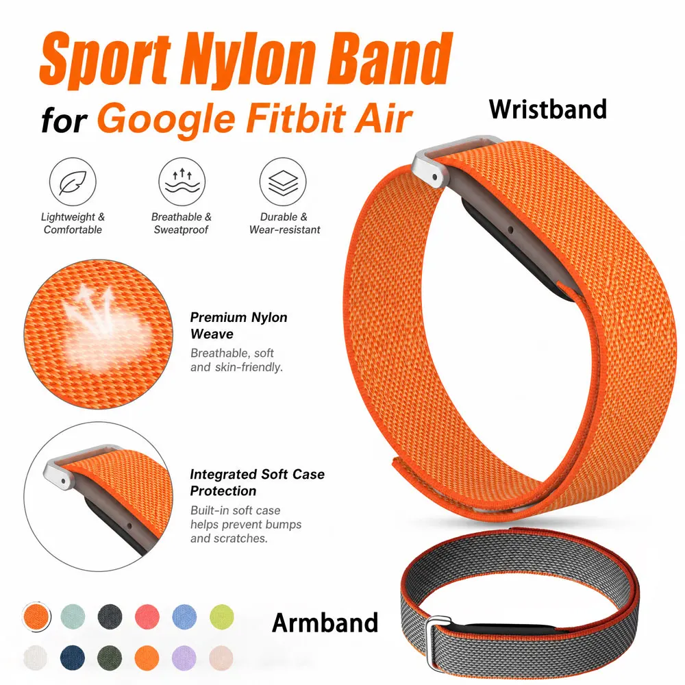 Nylon Bicep WrisBand for Google Fitbit Air Strap Fitness Tracker Replacement Armband with TPU Case for Fitbit Air Accessory