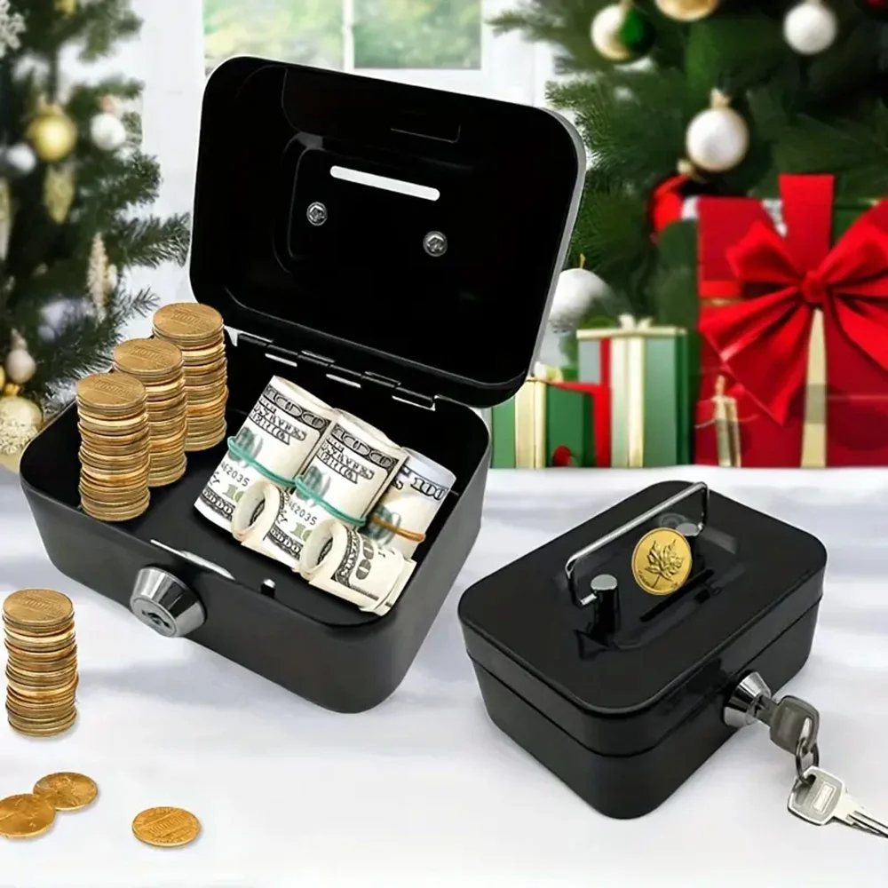 Money Safe Box Lockable Cash Box With Key,Portable Piggy Box Made Of Metal Small Security Lock Box Sturdy Coin Boxes For Kids