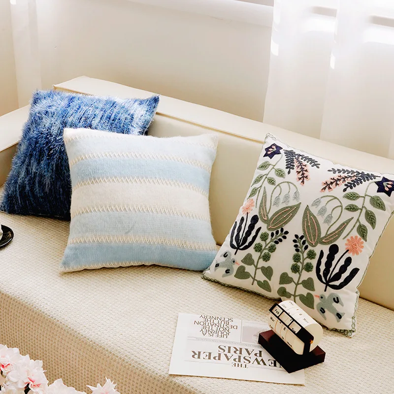 30X50/45X45CM Cream Blue Throw Pillow Cover Simple Frence Stamping Waist Cushion Cover Decor Home Decorative Pillowcase