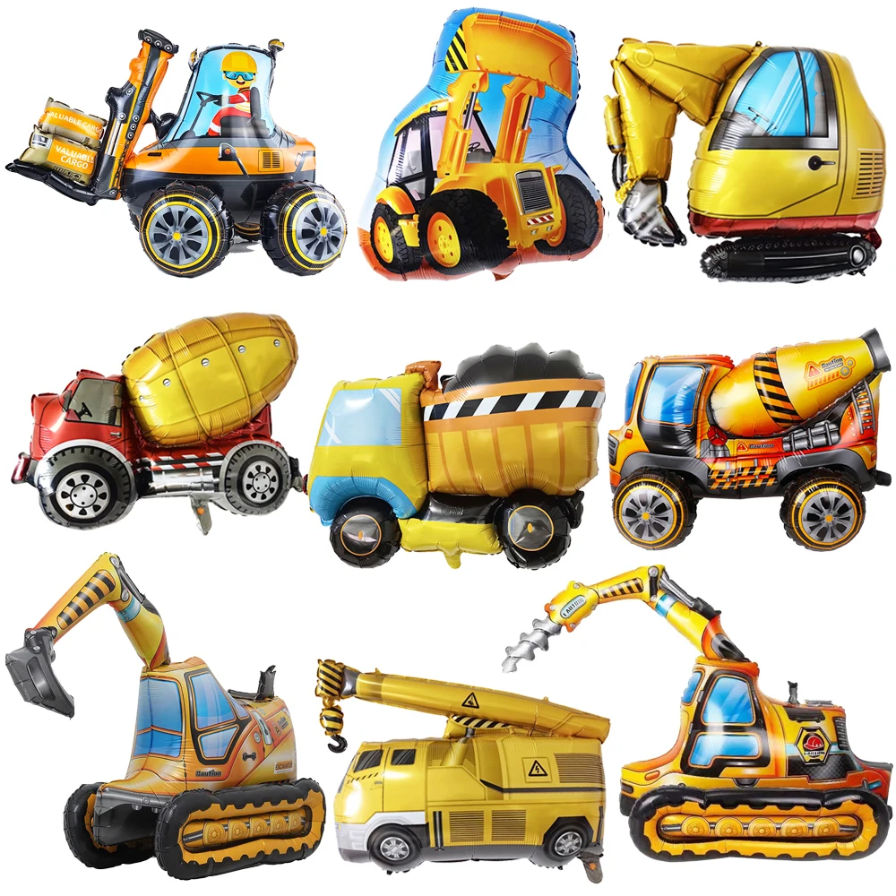 Construction Truck Balloons Excavator Cement Truck Forklift Crane Foil Balloon Kid Boys Birthday Party Construction Theme Decors