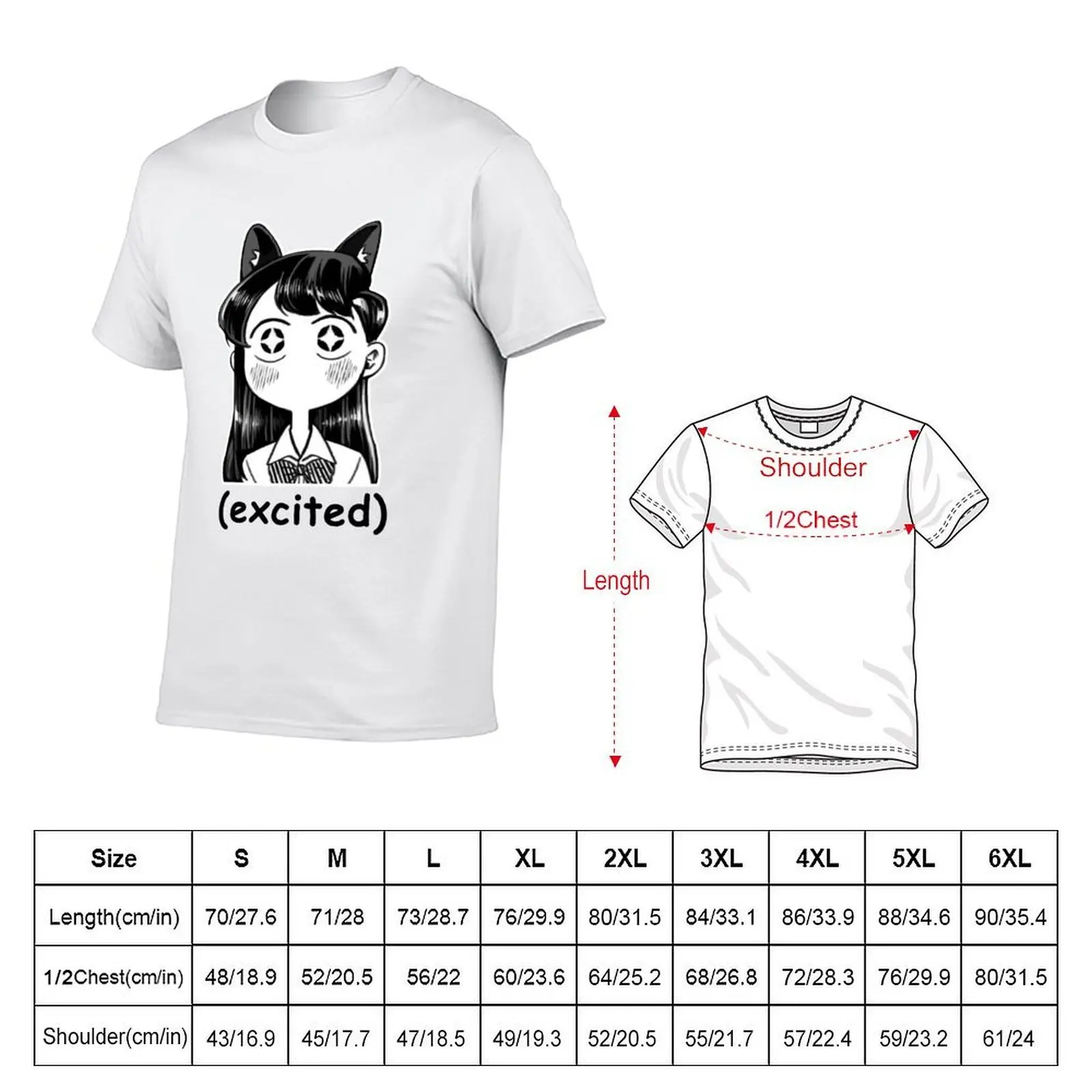 Funny Manga Excited Neko Komi San Meme T-Shirt cute tops graphics tee shirts for men