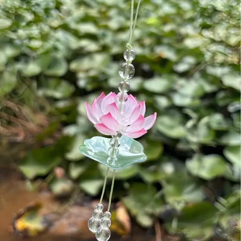 1pc New Simulated Flower Beaded Keychain Exquisite Summer Pink Lotus Phone Charm Pendant Car Ornaments For Women Bag Decoration view 2