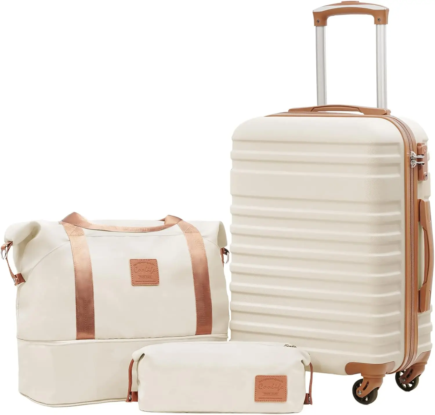 

Softside Carry-On Luggage Set, Lightweight Rolling Travel Bags, White, 3-Piece (DB/TB/20)