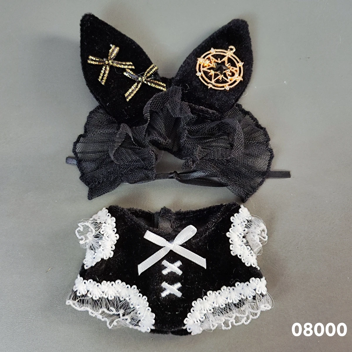 

17cm Labubu Doll Clothes Set Black Velvet Cat Ear Headband Lace Trimmed Top Cute Doll Outfit DIY Kid Gift Fashion Accessories