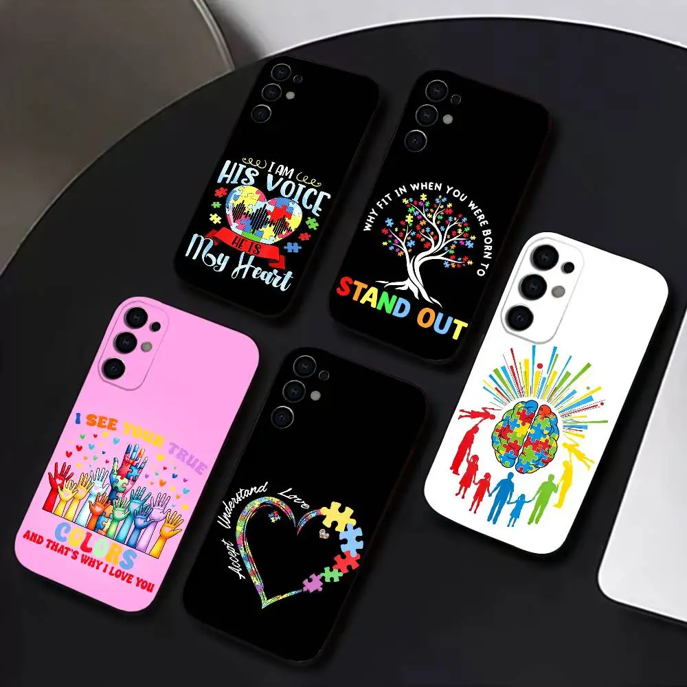 

A-Autism S-Support P-Puzzle Phone Case For Samsung S25,S24,S21,S22,S23,S30,Ultra,S20,Plus,Soft Silicone Black Cover