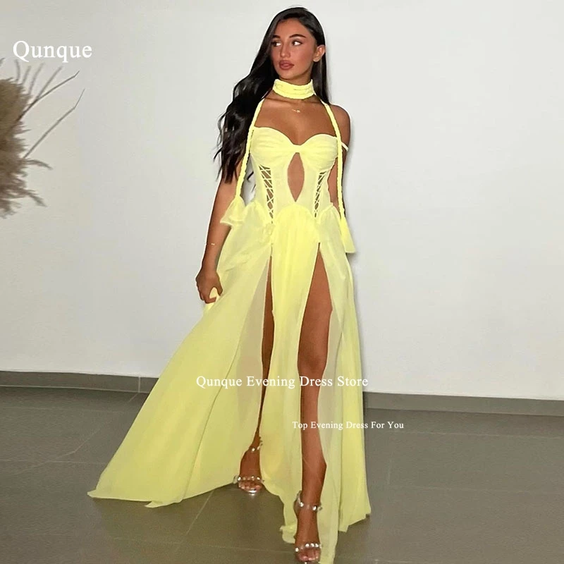 

Qunque Elegant Dubai Evening Dress With Scarf A Line Arabic Israel Prom Dress Backless Slit Formal Women Party Gown Customized