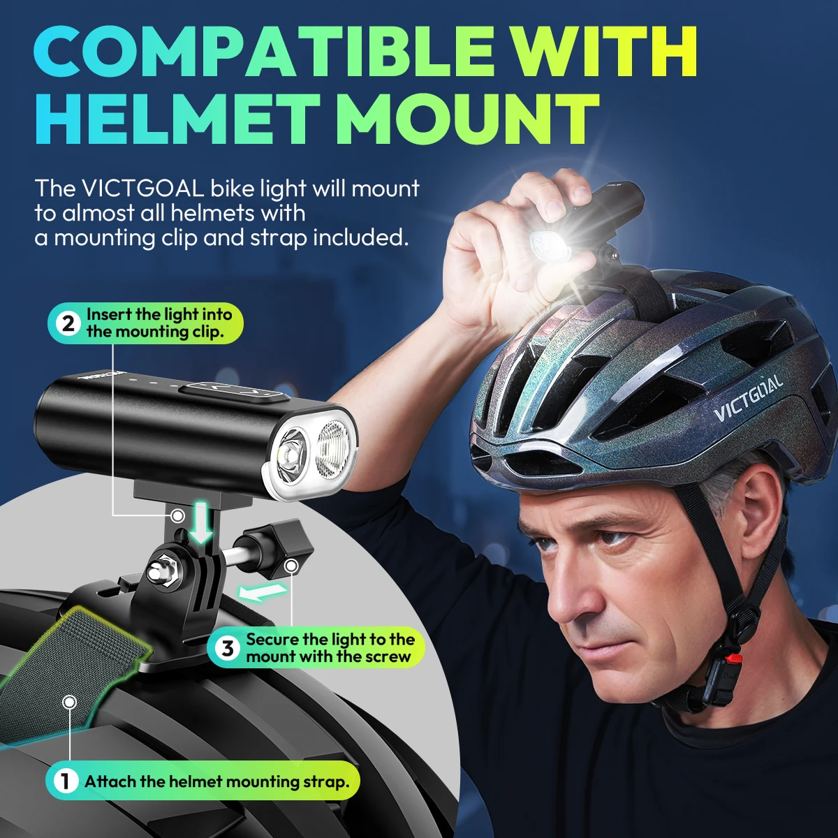 VICTGOAL 1000LM ضوء الدراجة مقاوم للماء وقابل لإعادة الشحن ومصباح أمامي للدراجة اللامع وخوذة ومقود الدراجة لركوب الدراجات الآمنة الليلية #6