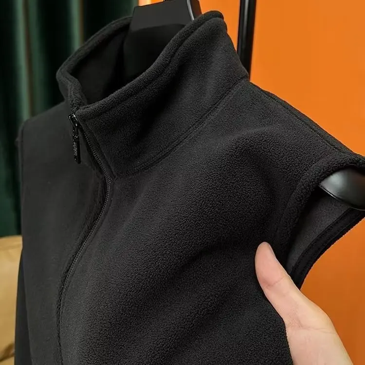 Men's Fleece Vest for Work Outdoor Leisure Warmth Youthful Style Zipper Closure Thickened Autumn Winter plus Size Jacket