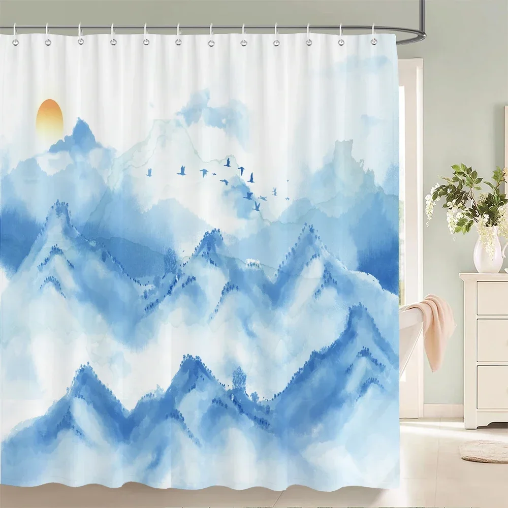 

Занавеска для ванны с цветами и птицами, водонепроницаемая ткань, занавески для душа, цветочные листья, пейзажная печать, экран для ванной комнаты, украшение для дома