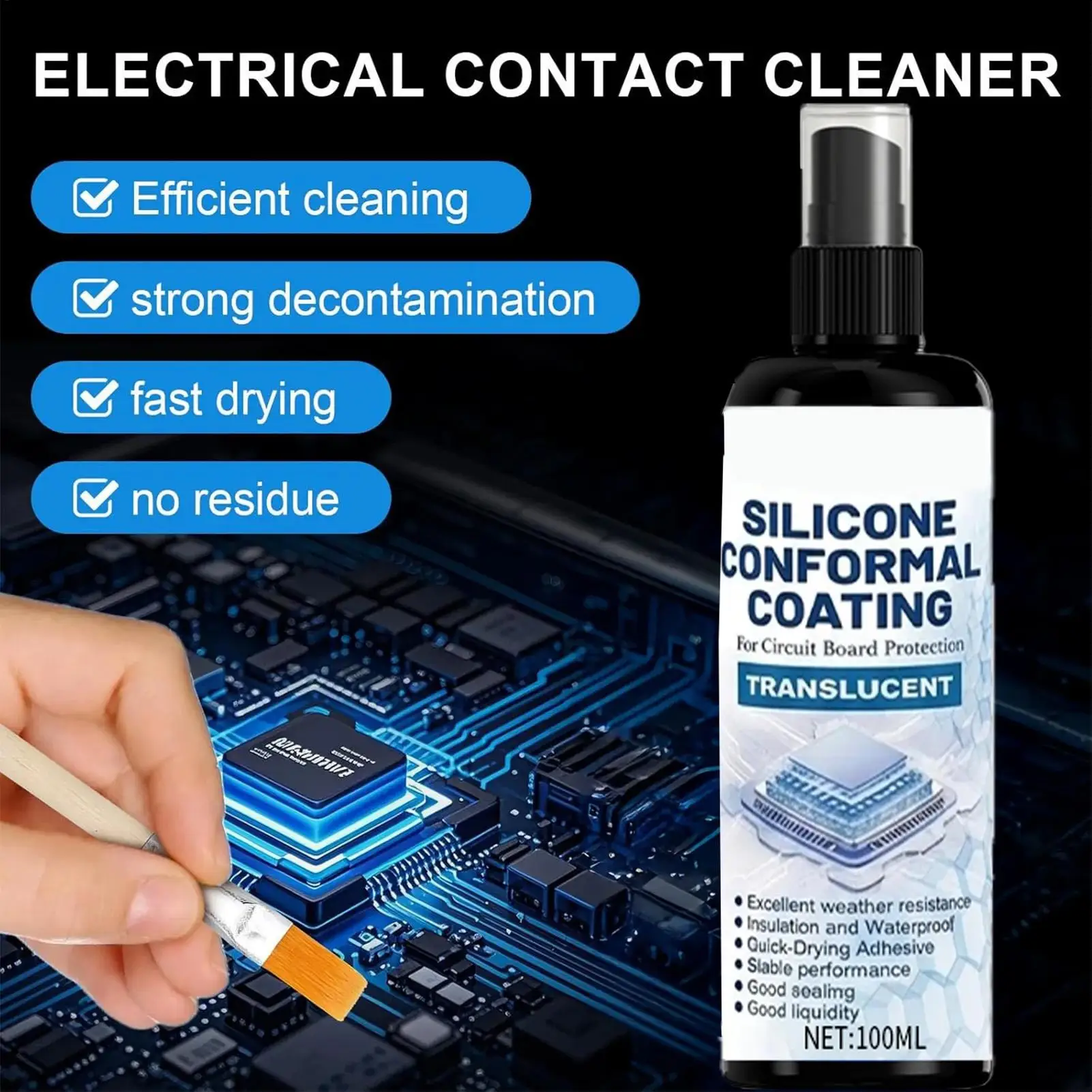 100ml Silicone Conformal Coating Spray Waterproof PCB Clear Sealant Electrical Contact Cleaner for Automotive Outdoor Equipment - view 4
