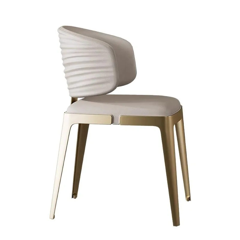 

Stainless steel light luxury dining chair household high-end corrugated chair leather soft bag backrest chair