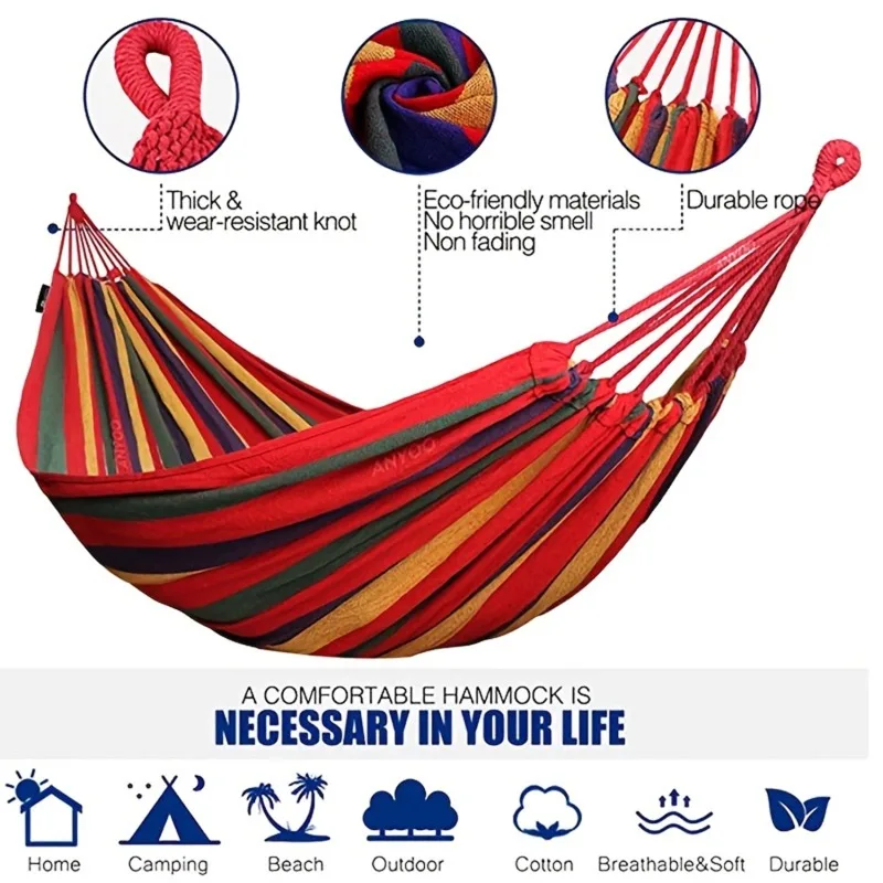 Single Outdoor Camping Hammocks Portable Canvas Hanging Sleeping Bed Swing Chair For Garden Patio Backyard 260x80cm Blue Red