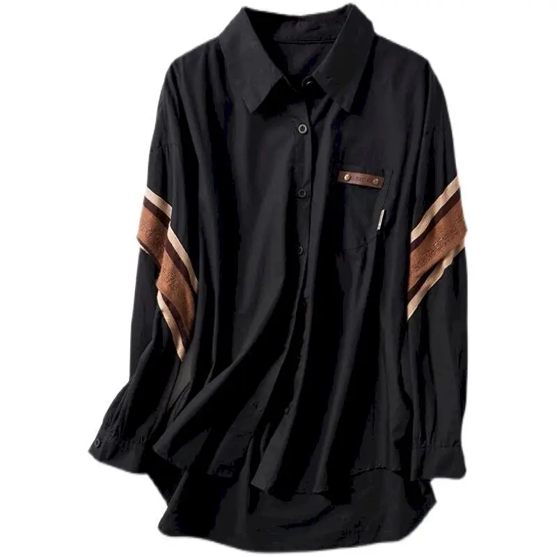 

Extra-large Size Blouses Women Fashion Shirts Long Sleeve Spring Autumn Korean Loose Tops Literary Bat Sleeve Cotton Linen Shirt