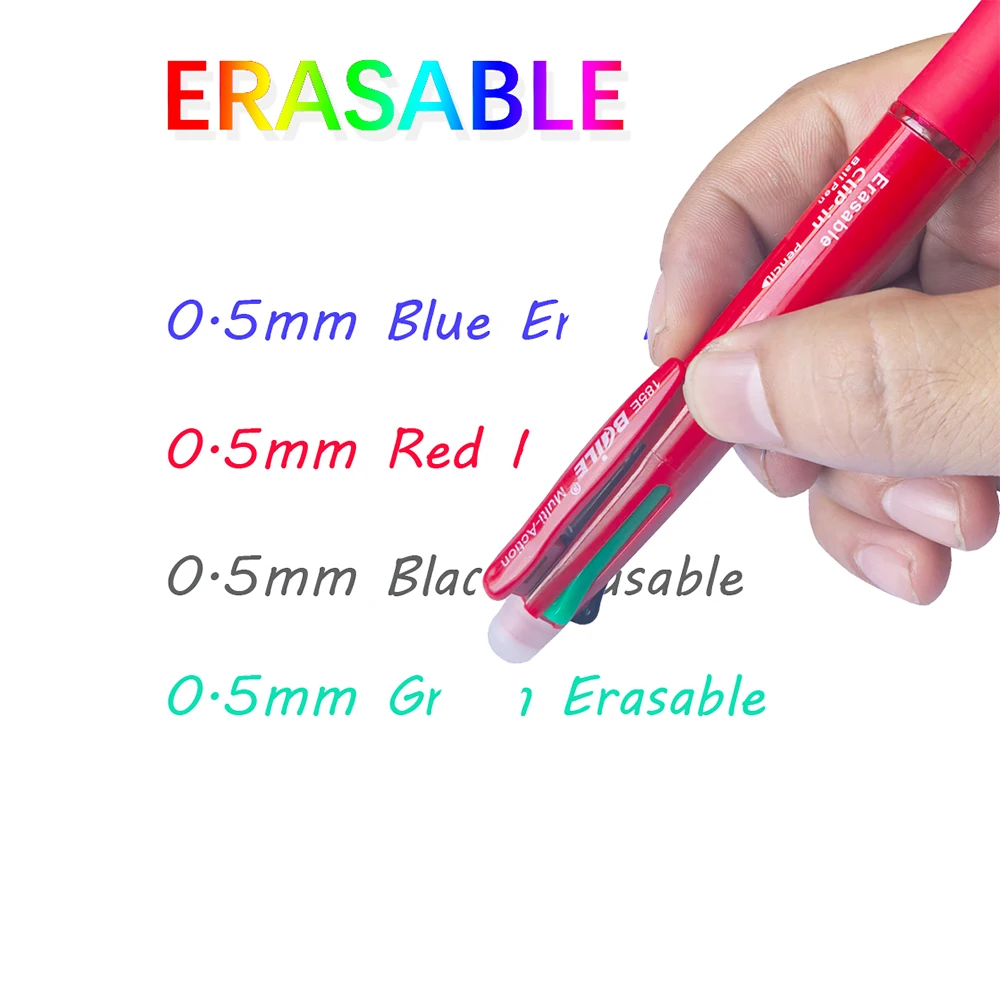 Stylo Gel effaçable multicolore 5 en 1, avec 4 couleurs, recharge de stylo remplaçable, 1 crayon automatique, papeterie scolaire, fourniture d'écriture