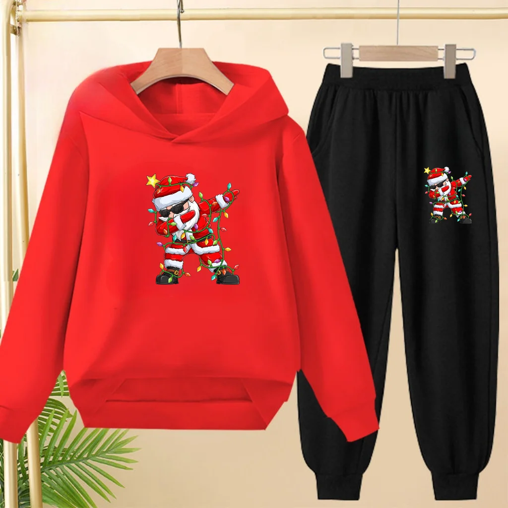 

Children's Hoodies Sweatshirts New Year Gift Santa Claus Clothing Girls Boy Pullover 3-12Yrs Casual Top+Pants Sports Classic Set