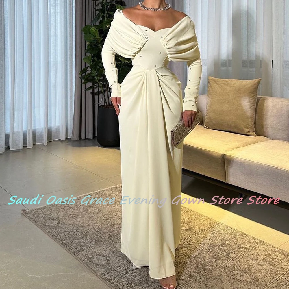 Elegant and Exquisite Strapless Off the Shoulder Evening Dress Long Sleeves Floor Length Crystal Party Gowns Saudi Arabia 2024