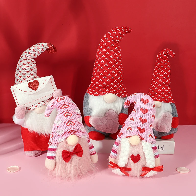 

Valentine's Day Faceless Gnome Plush Doll Love Heart Elf Doll Home Desktop Figurines Holiday Wedding Party Decoration Supplies