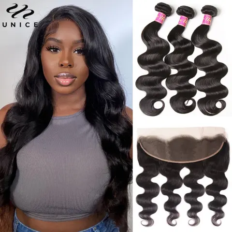 UNICE Hair Body Wave Human Hair Bundles 2/3/4 PCS With 13x4 Lace Frontal / 4X4 Lace Closure Can Make 300% Density Wig