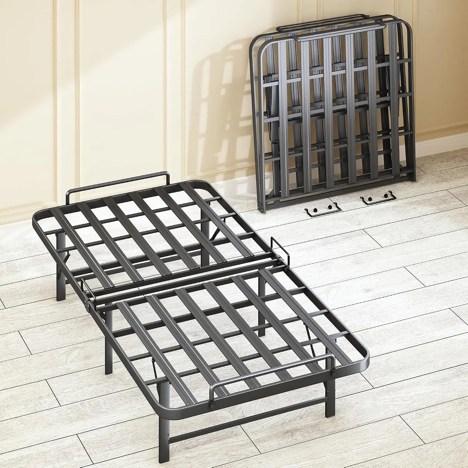 Base de Cama Plegable Doble, Plataforma Metálica Resistente de 14 Pulgadas, Montaje sin Herramientas, Sin Somier, Silenciosa, Personalizable