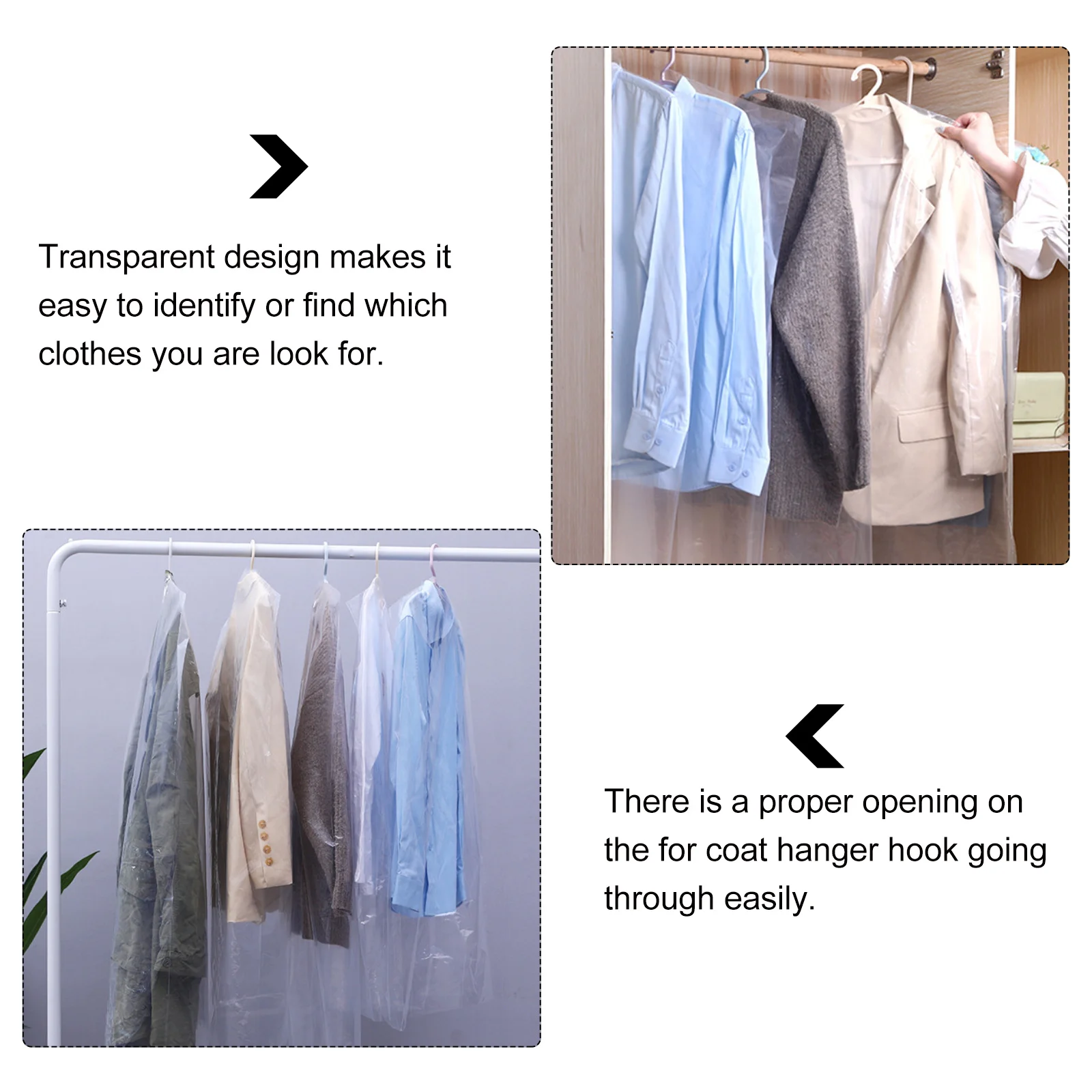 

30pcs 60X110Cm Dust For Clothes Clear Plastic Garment Storage Bag Suit Shirt Coat Hanger Opening Transparent Wardrobe Organizer