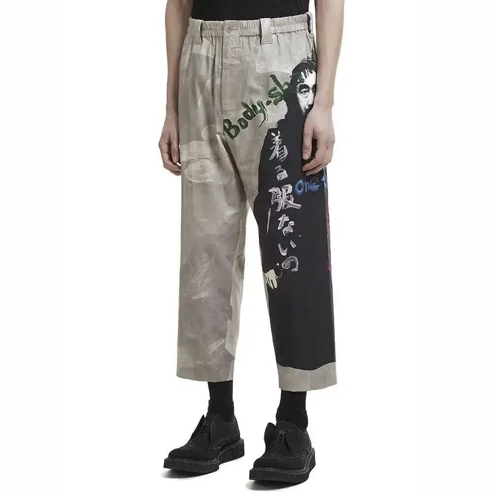 

YOJI OOAK оригинальный дизайн, темная серия нишевых масляных рисунков, свободные хлопковые брюки-карго, серые повседневные брюки с принтом