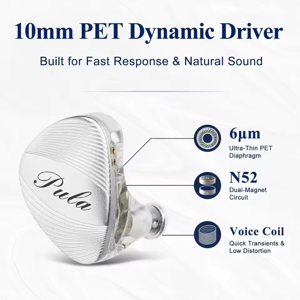 PULA ARC przewodowe słuchawki douszne IEM z dynamicznym przetwornikiem 1DD 10mm PET, słuchawki Hi-Fi z złączem 3.5mm/Type-C, monitor douszny.