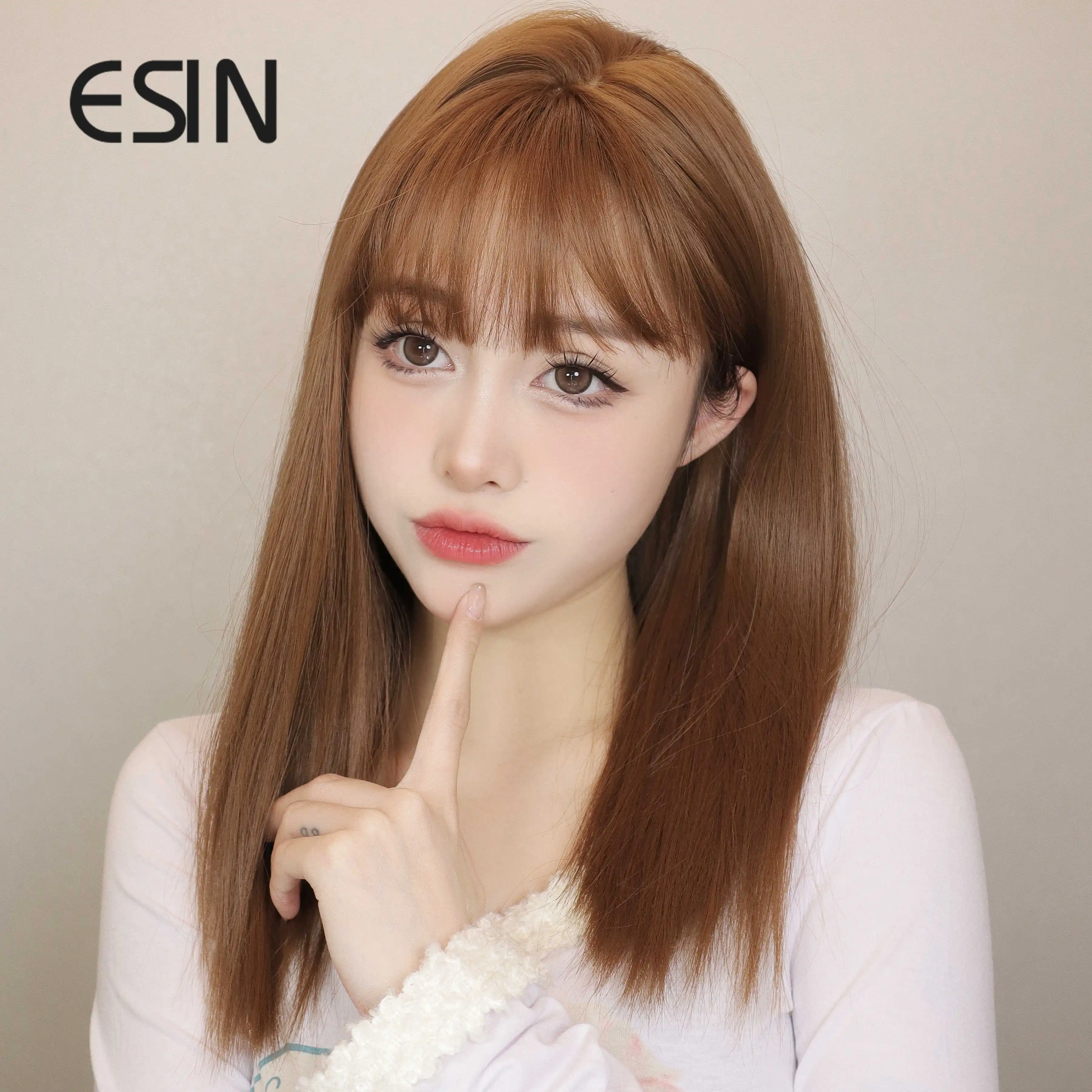 

ESIN Short Straight Bob Burgundy Platinum Hair Wigs With Bangs Brown Synthetic Wig Heat Resistant Fiber Fluffy Hair for Women