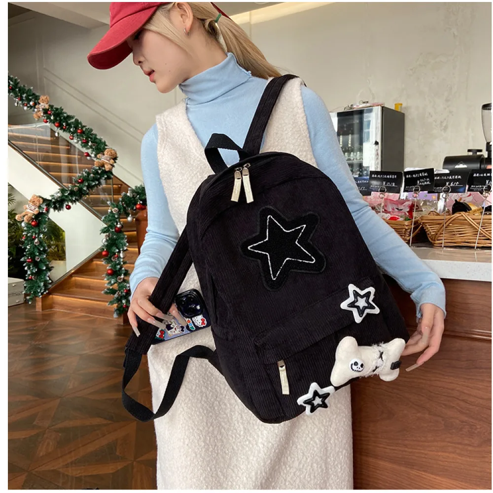 耐久性のあるスタープリントバックパック-女性用-日本風-カレッジスクールバッグ-実用的な旅行用ナップサック-ティーン向けデイリーデイパック