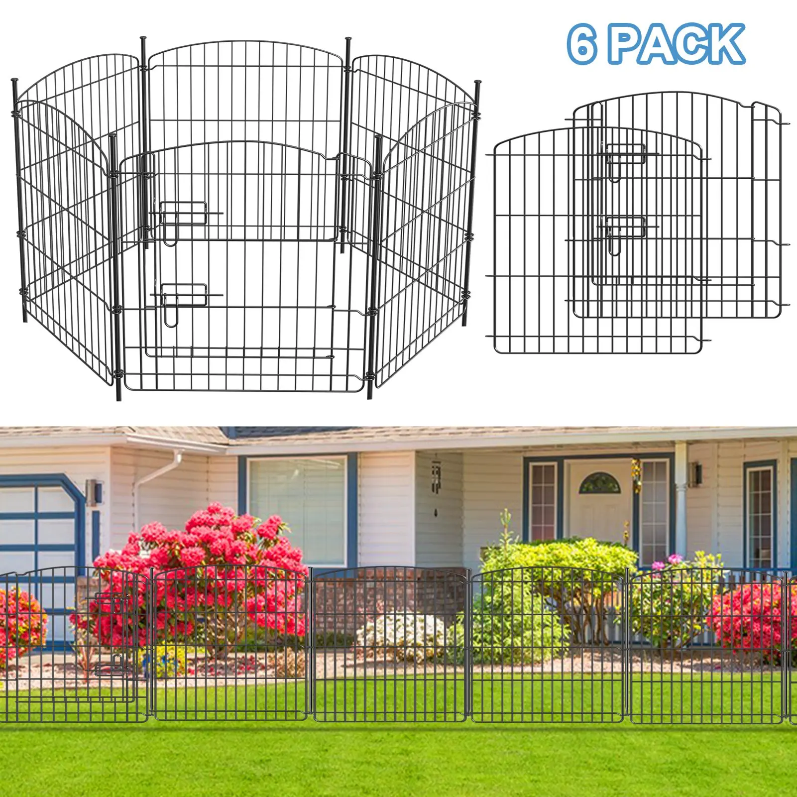 

Garden Fence 6 Panels Rustproof Decorative Fence Metal Animal Barrier for Outdoor Picket Fencing No Dig for Yard