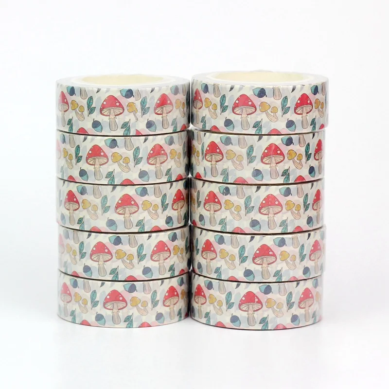 

NEW Bulk 10PCS./Lot Decor Red Mushrooms & Blue Nuts Washi Tapes for Journaling Stickers Adhesive Masking Tape Cute Stationery