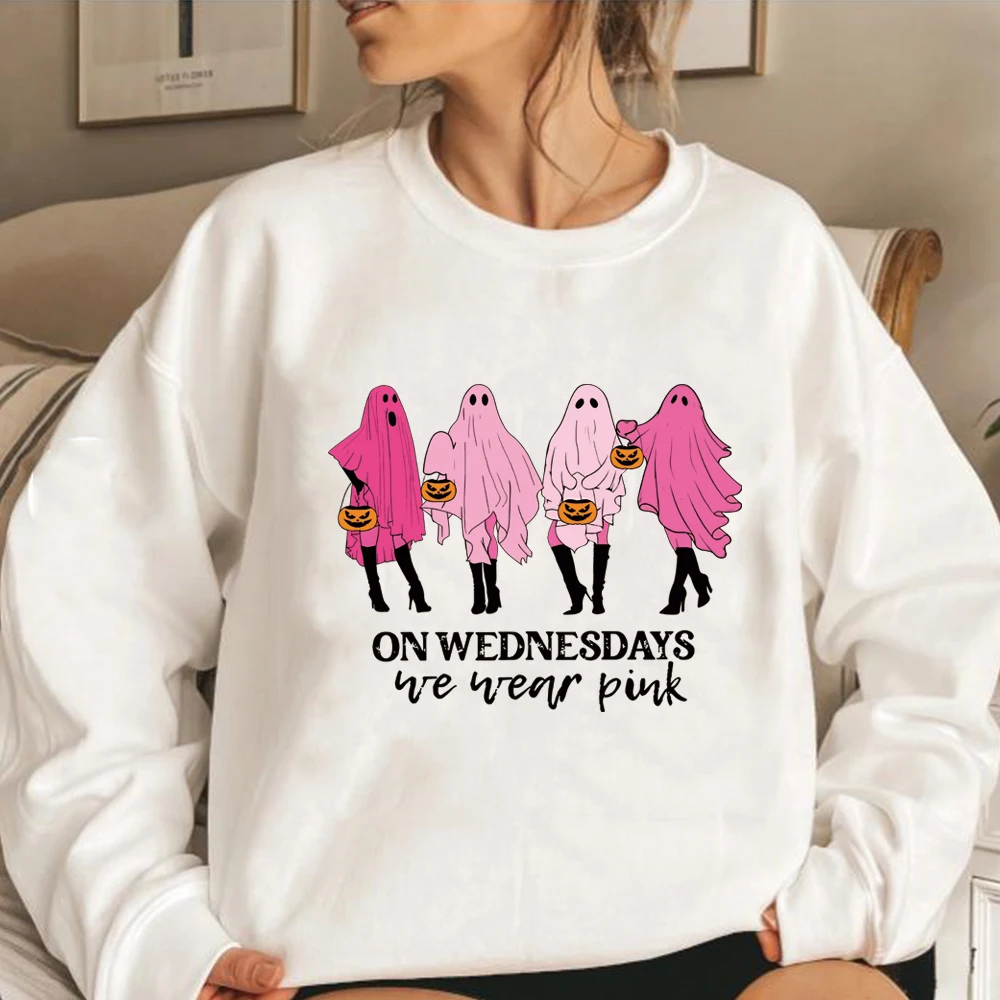 On Wednesday We Wear Pink Ghost Sweatshirt Mean Girls Ghost Hoodie Pink Ghost Shit Mean Girls Halloween Tee Unisex Sweatshirts