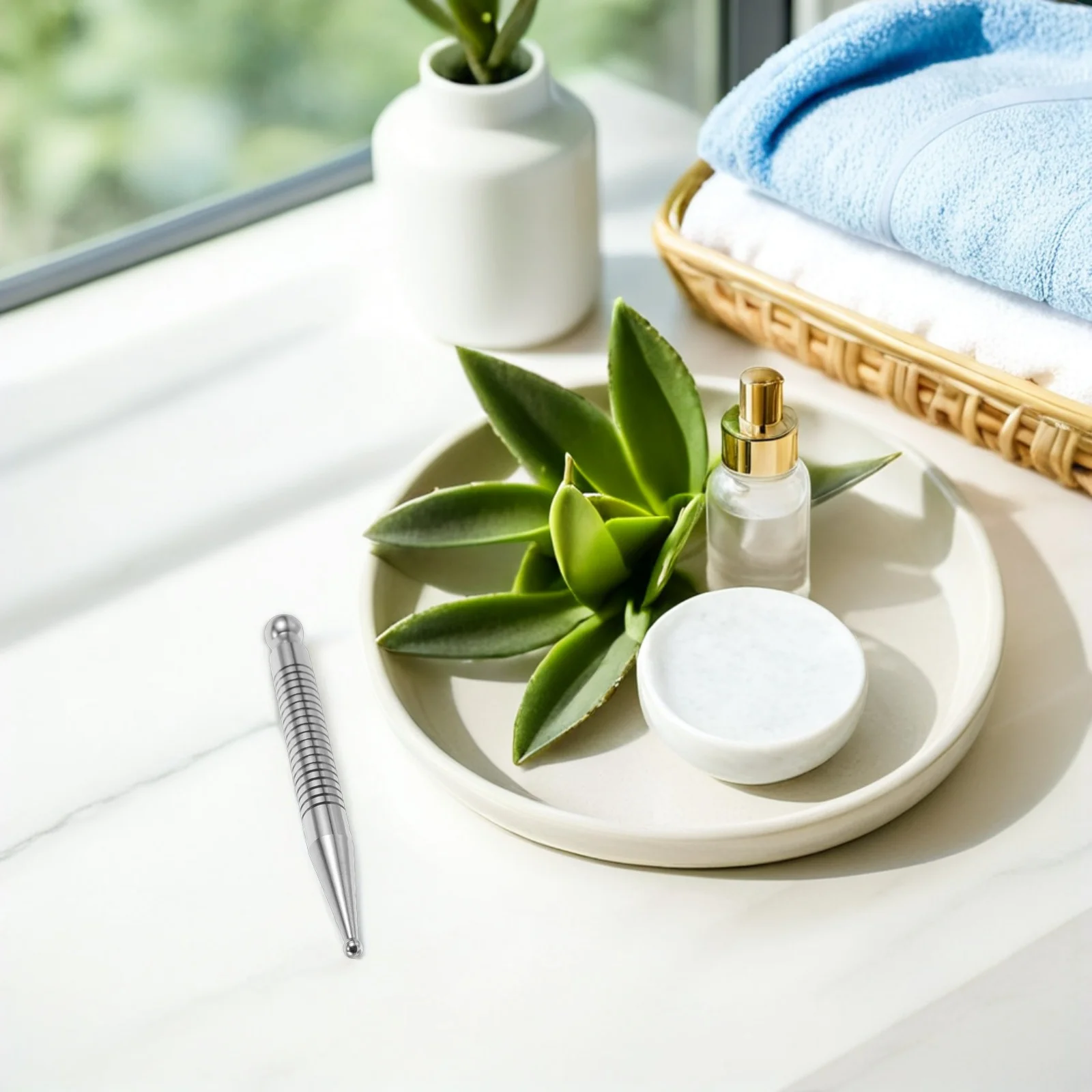 

Copper Acupressure Massage Pen Facial Reflexology Tool Double Ended Spring Tip Point Probe Meridian Therapy Pen Trigger Point