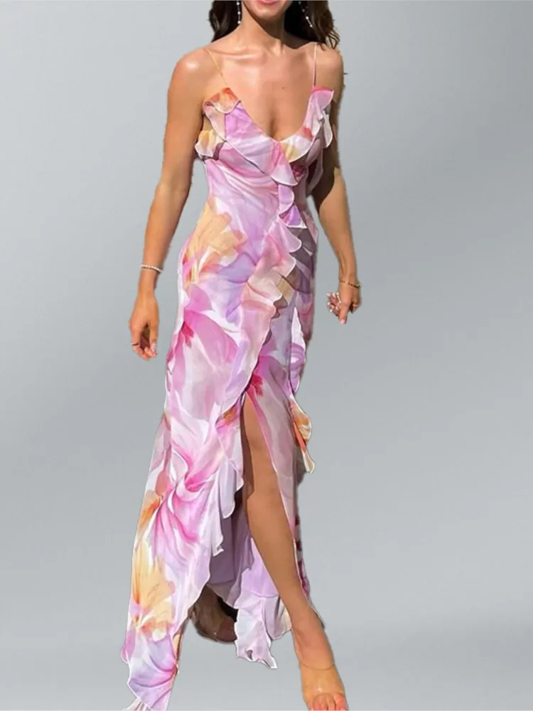 

Summer Cover Ups Women Swimsuit Sleeveless Robes Bathing Suit 2026 New Flower Print Beach Holiday Maxi Dresses Cover-Up