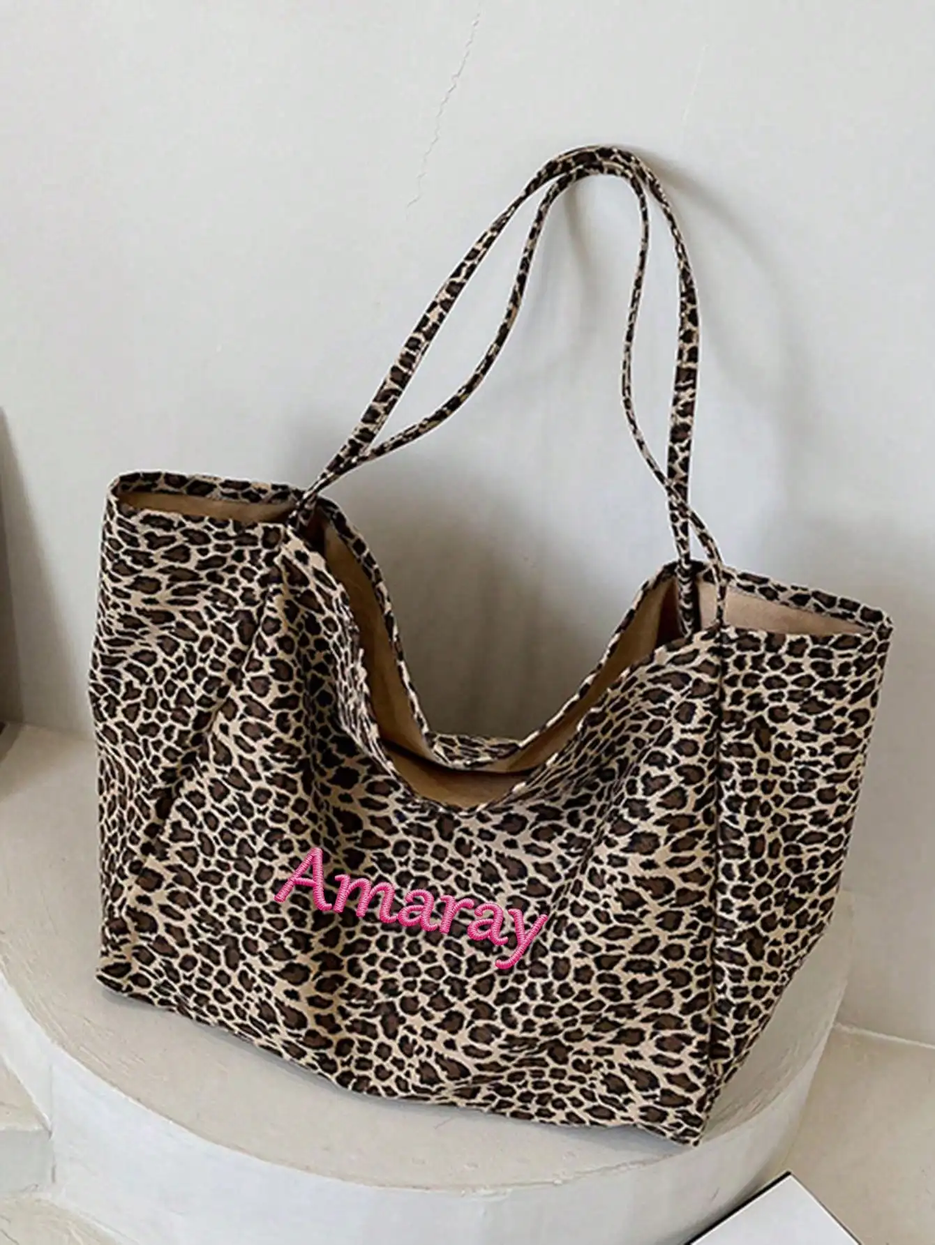 Custom Name Leopard Print Tote Bag Women Large Capacity Shoulder Bag Casual Shopping Handbag Personalized Embroidery Gift Her - view 4