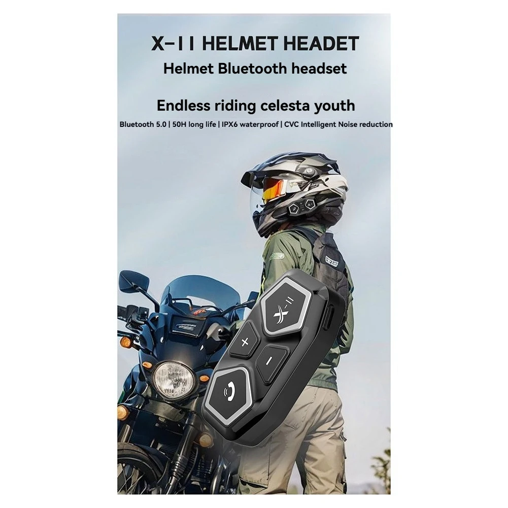 

ABXHA X11 Motorcycle Helmet Bluetooth Headset IPX6Waterproof Music Player Headphone 50 Hour Battery Life Noise Cancel Earphone