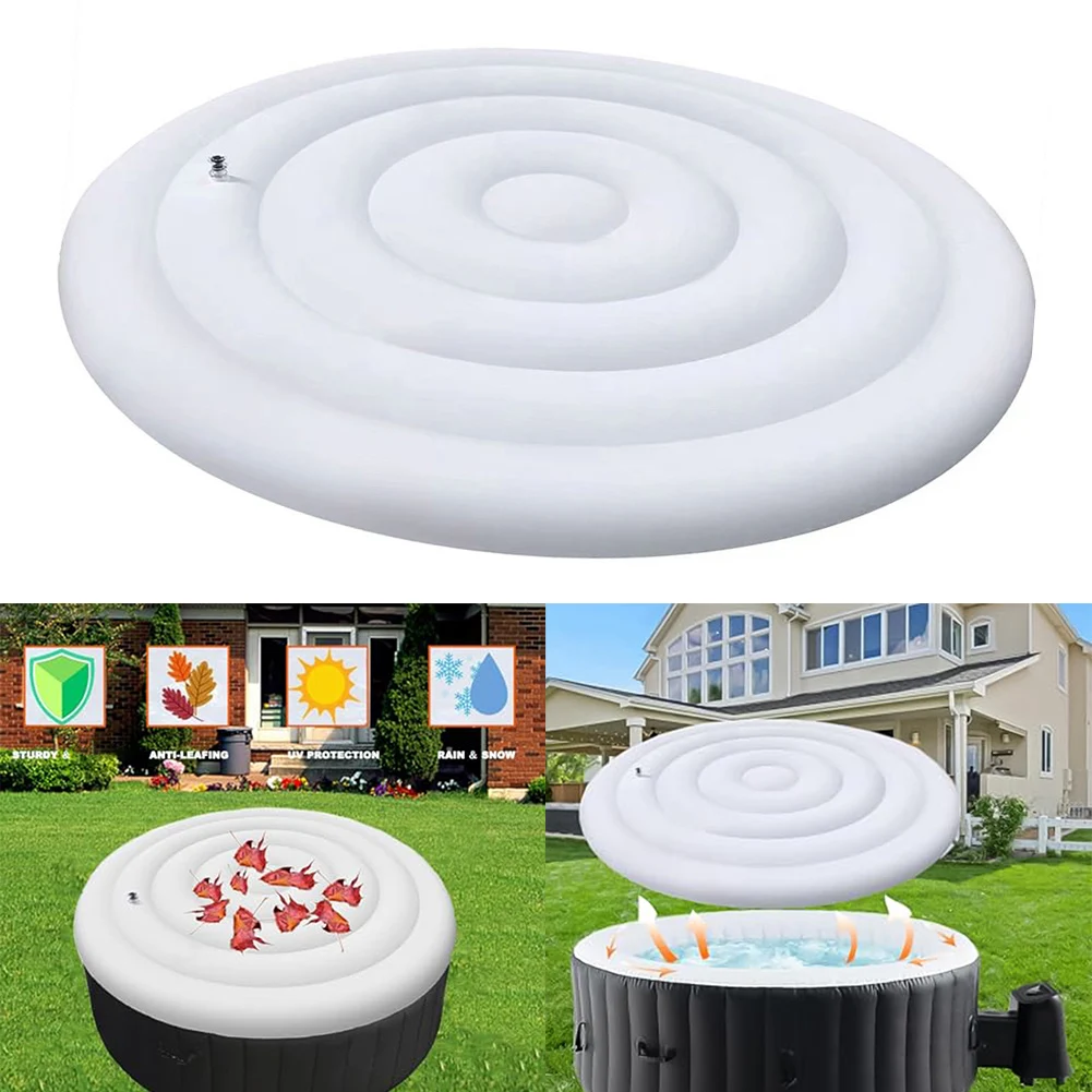 

145cm Hot Tub/Spa Inflatable Lid Round Hot Tub Cover Outdoor Dustproof HotTub Cover Inground Pool Cover Protector