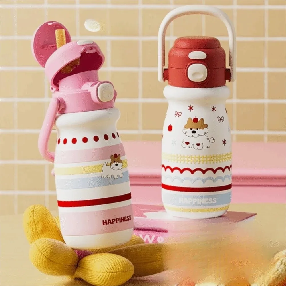 

520ml Bounce Insulated Cup with Handle Double Drink Cartoon Straw Cup Leak Proof Large Capacity Vacuum-insulated Bottle Sports