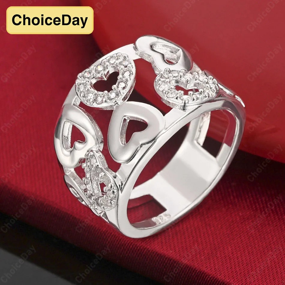 

ChoiceDay Luxury 925 Sterling Silver 7-10 Exquisite Heart Shaped Hollow Ring Women's Gift Party Accessories Elegant Jewelry