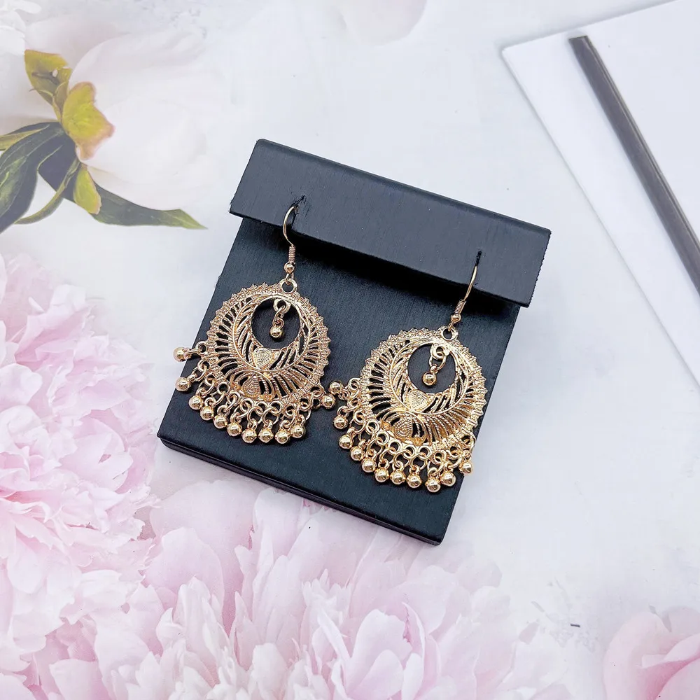 Neovisson Luxury Indian Golden Drop Earrings For Aristocratic Women Fashion Morocco Wedding Jewelry Handmade Bride Gift 2022