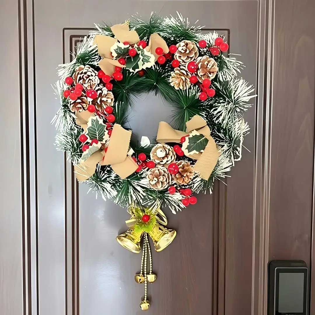 Grinalda de Natal para porta da frente - Holly à prova de intempéries com arco - Decoração de férias interna/externa