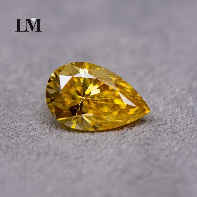 Wholesale  Moissanite Stone Lemon Yellow Colour Pear Cut Artificial gemstone Jewelry Making Materials Comes