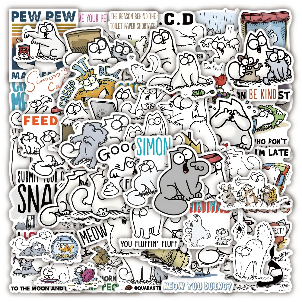 

50pcs Simon's cat sticker cartoon animal graffiti decorative suitcase water cup phone case waterproof sticker